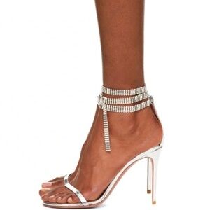 Amina Muaddi Silver Georgia Heeled Sandals / Stiletto Heels US9